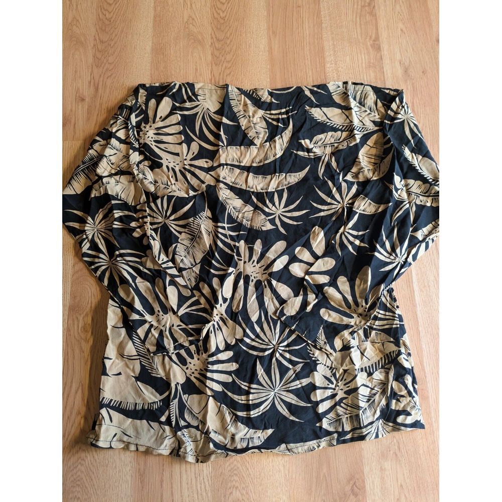 Bijou Women's 100% Silk Black‎ And Tan Floral Blouse Size Large